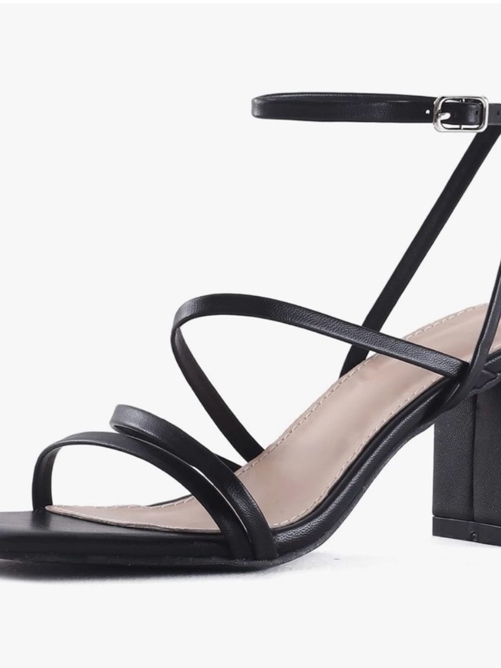 Lacquone Black Strappy Square-Toe Heeled Sandals
